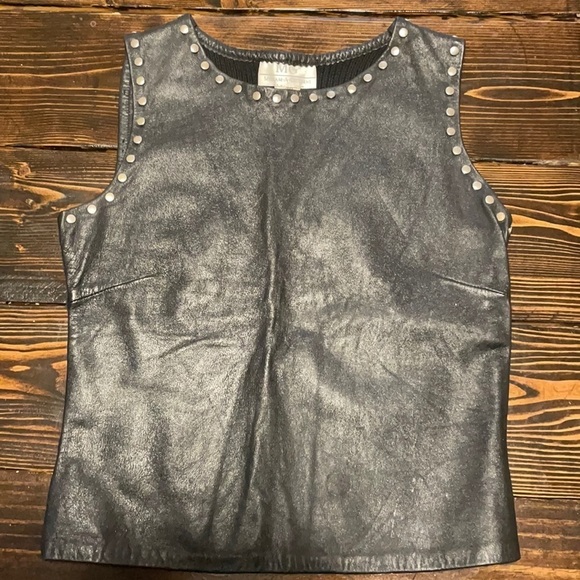 Miriam Giuliani Tops - 𝅺MG Miriam A Giuliani Genuine Leather Sweater Studded Sleeveless Top
